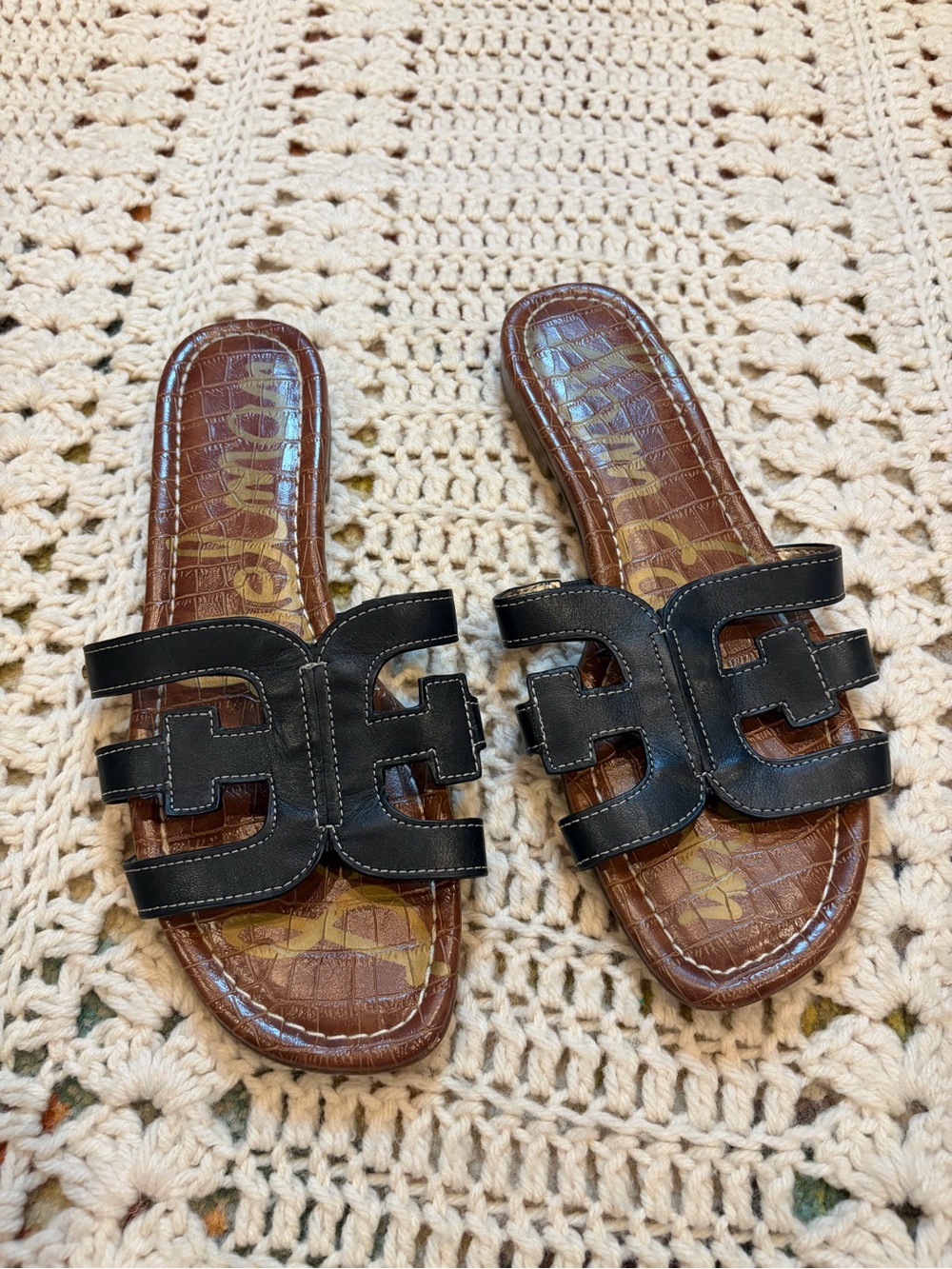 Sam Edelman Bay Slide Black Leather Sandals Size 8 1/2